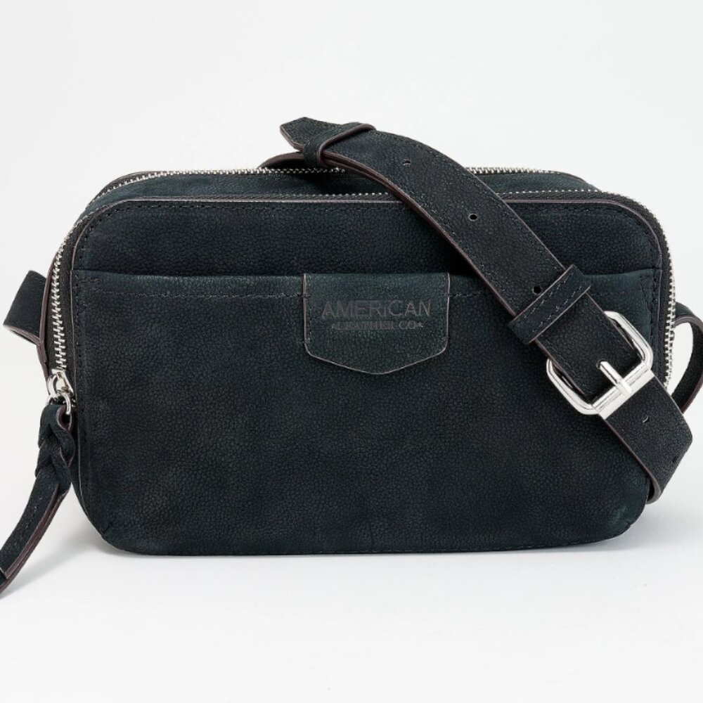 American Leather Co. Nashville Nubuck Suede Double Zip Crossbody  0281